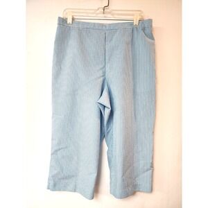 Alfred Dunner Striped Crop Capris Womens Size 16 Aqua Blue/White Elastic Waist